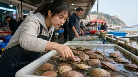 挑扇贝时壳看着饱满未必新鲜，碰一下看它是否闭合（山海风光）